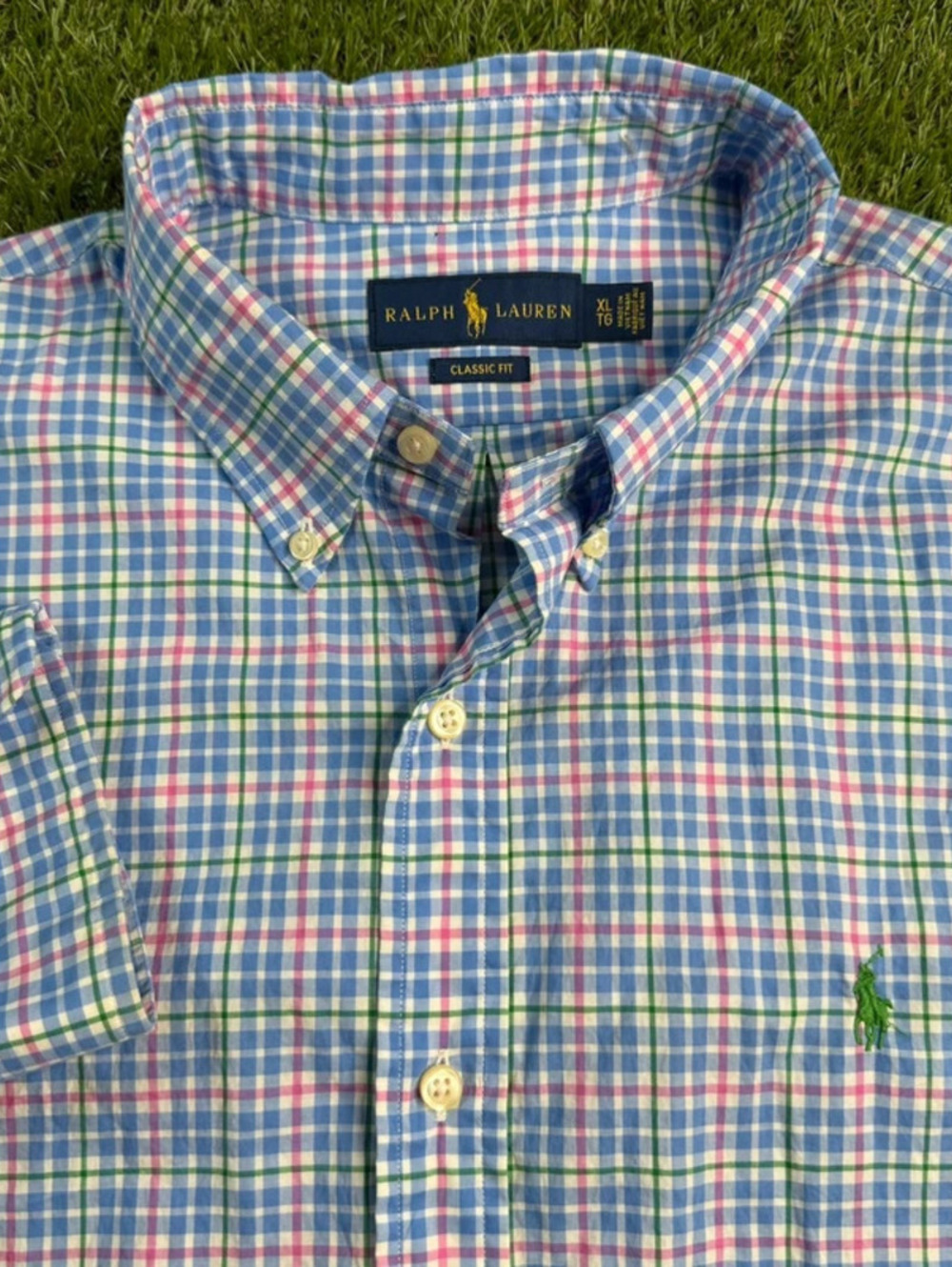 Ralph Lauren Blue Plaid Button Down Shirt XL Classic Pony